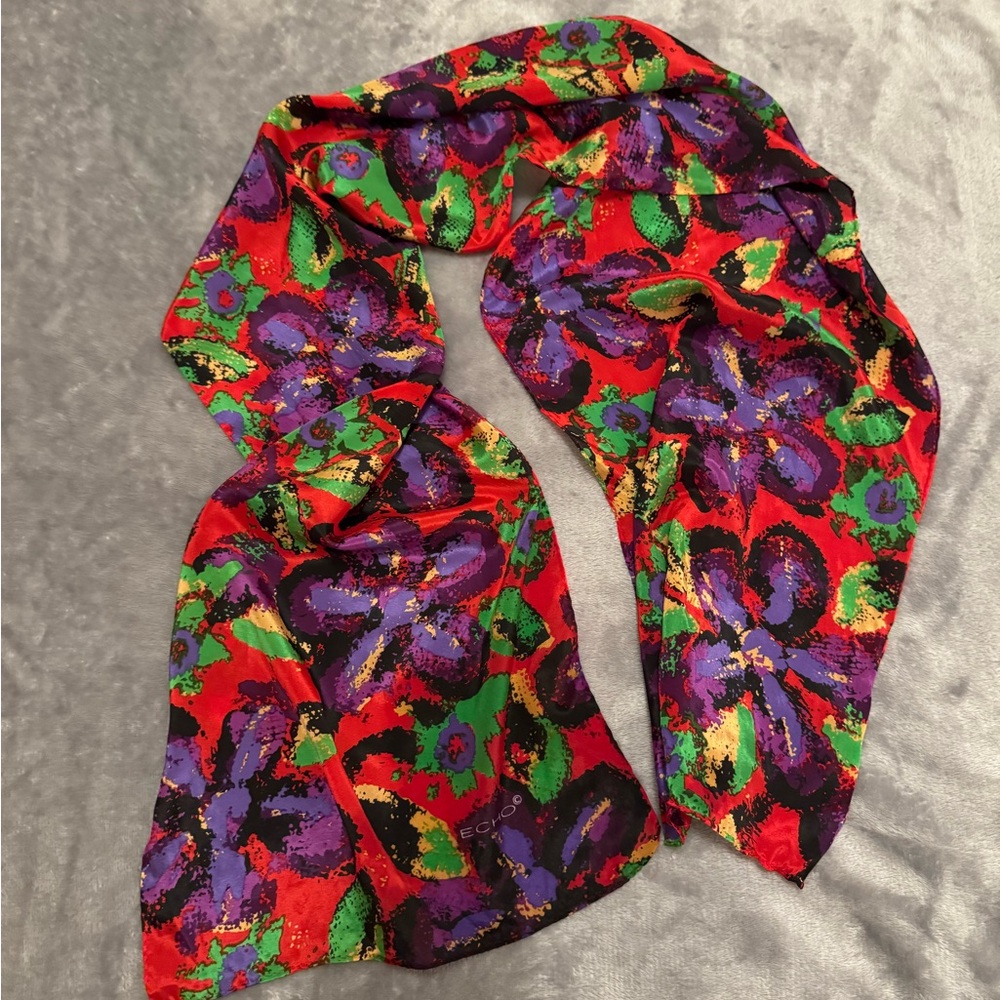 Echo New York Vintage Abstract Floral Scarf | Bold 90s Silk Print
